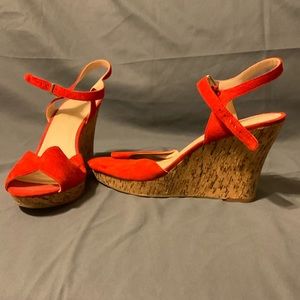 Neon Red Wedges With Adjustable strap/ Size 12